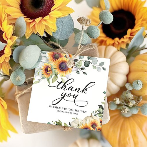 Greenery Sunflowers Pumpkin Fall Bridal Shower Favor Tags