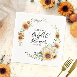 Greenery Sunflowers Pumpkin Fall Bridal Shower Napkins