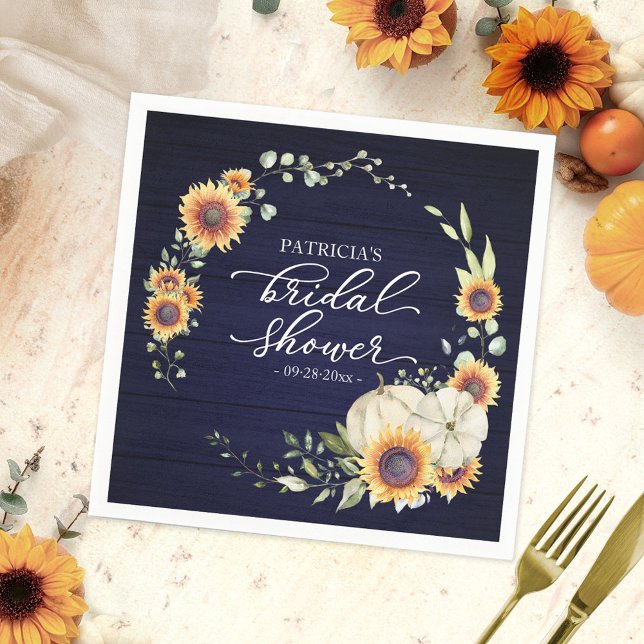 Greenery Sunflowers Pumpkin Fall Bridal Shower Napkins (Creator Uploaded)