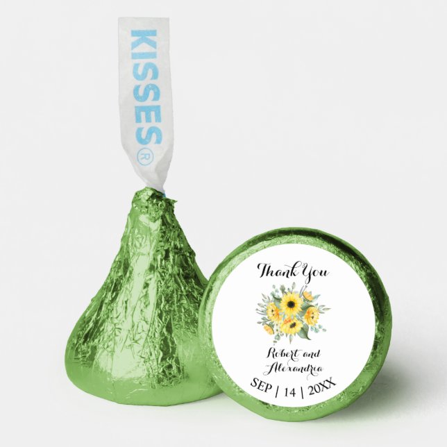 Greenery Sunflowers Wedding Hershey®'s Kisses® (Front)