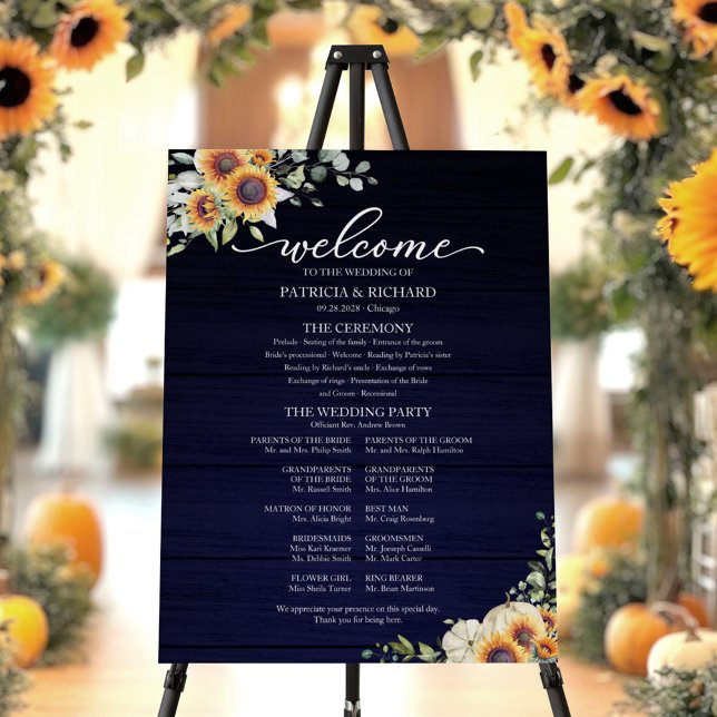 Greenery Sunflowers Wedding Program Sign (Creator Uploaded)