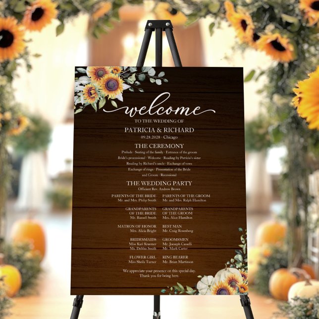 Greenery Sunflowers Wedding Program Sign (Creator Uploaded)