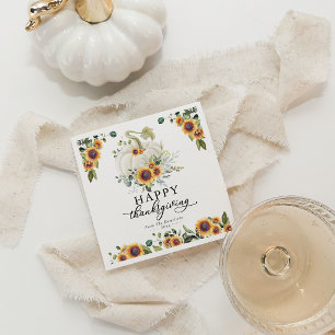 Greenery Sunflowers White Pumpkin Thanksgiving Napkins