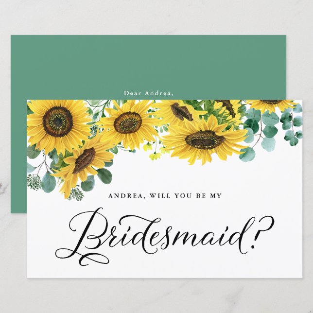 Greenery Sunflowers Will You Be My Bridesmaid Card (Front/Back)