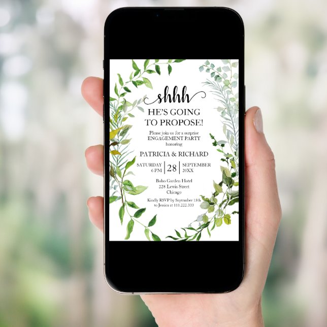 Greenery Surprise Engagement Party Invitation (Front Digital)
