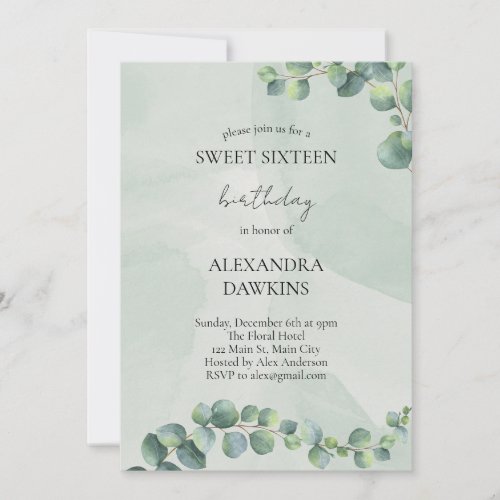 Greenery Sweet Sixteen Birthday Party Invitation