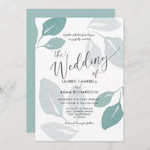 Greenery Teal Watercolor Foliage Wedding Invitation