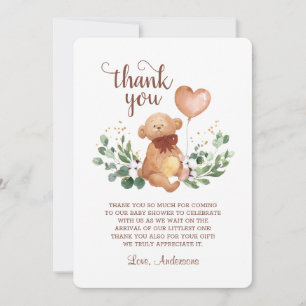 Greenery Teddy Bear Beary Much Baby Shower Thank You Card