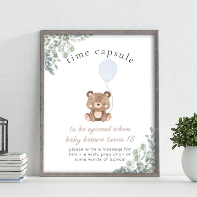 Greenery Teddy Bear First Birthday Time Capsule Poster (Creator Uploaded)