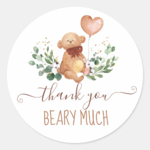 Greenery Teddy Bear Thank You Favor Classic Round  Sticker