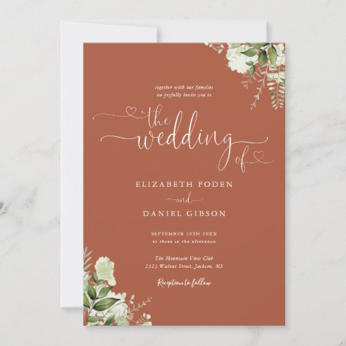 Greenery Terracotta Heart Script Photo Wedding Invitation