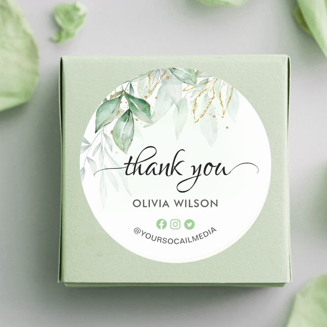 Greenery Thank you Classic Round Sticker (Creator Uploaded)