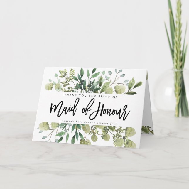 greenery thank you for being maid of honor card (Front)