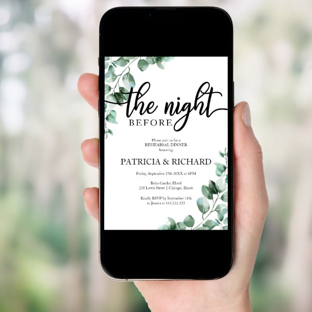 Greenery The Night Before Rehearsal Dinner Invitation (Front Digital)