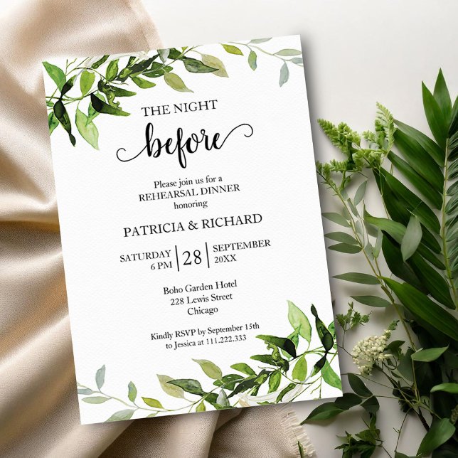 Greenery The Night Before Rehearsal Dinner Invitation (Creator Uploaded)