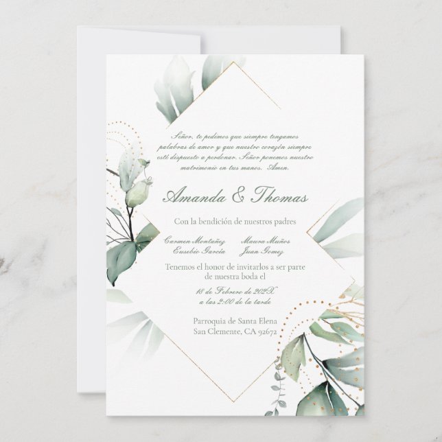 Greenery theme spanish wedding invitation (Front)