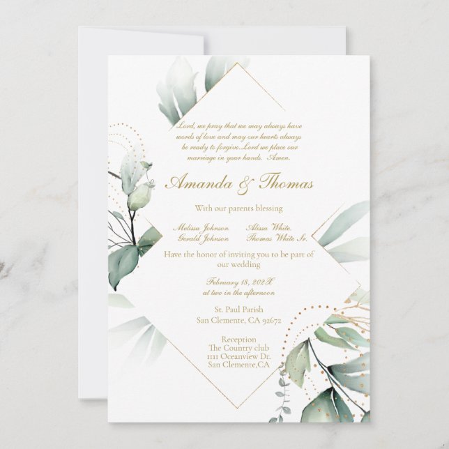 Greenery theme  wedding invitation (Front)