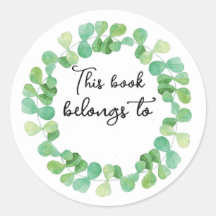 Greenery This Book Belongs To Classic Round Sticker