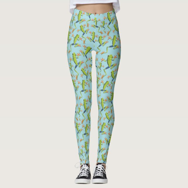 Greenery Tree-Frog Pattern Design  Leggings (Front)