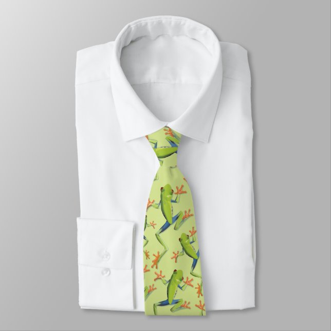 Greenery Tree-Frog Pattern Design Neck Tie (Tied)