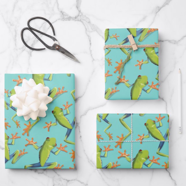 Greenery Tree-Frog Pattern Design Wrapping Paper Sheets (Front)