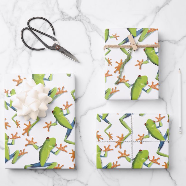 Greenery Tree-Frog Pattern Design Wrapping Paper Sheets (Front)