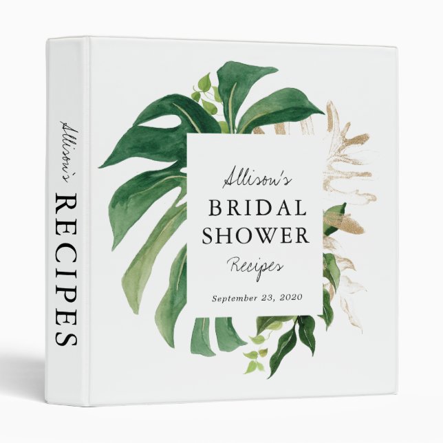 Greenery Tropical Bridal Shower Recipe Binder (Front/Spine)