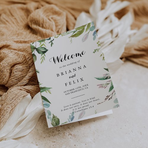 Greenery Tropical Calligraphy Folded Wedding Program