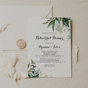 Greenery Tropical Calligraphy Rehearsal Dinner Invitation