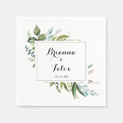 Greenery Tropical Calligraphy Wedding Napkin