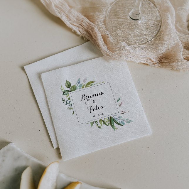 Greenery Tropical Calligraphy Wedding Napkin (Creator Uploaded)