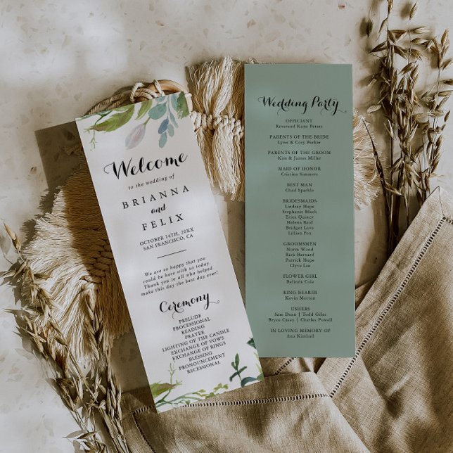 Greenery Tropical Calligraphy Wedding Program (Creator Uploaded)