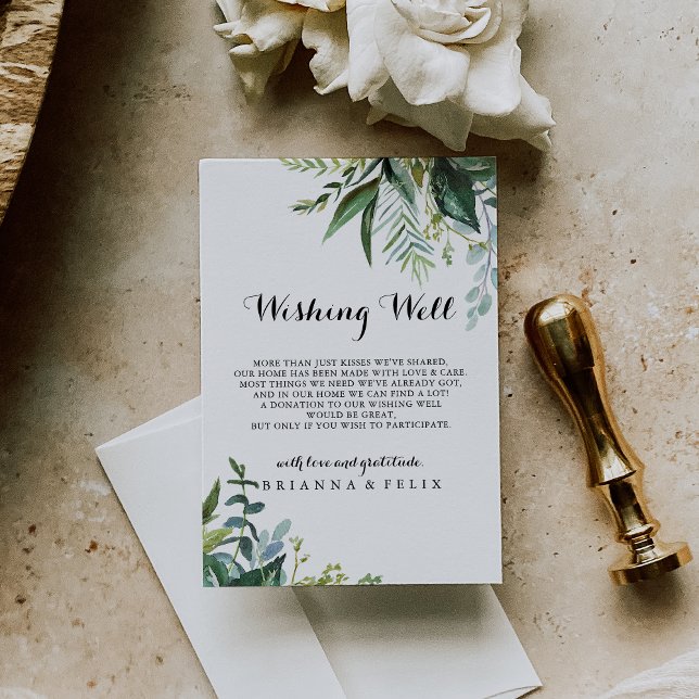 Greenery Tropical Calligraphy Wedding Wishing Well Enclosure Card (Creator Uploaded)