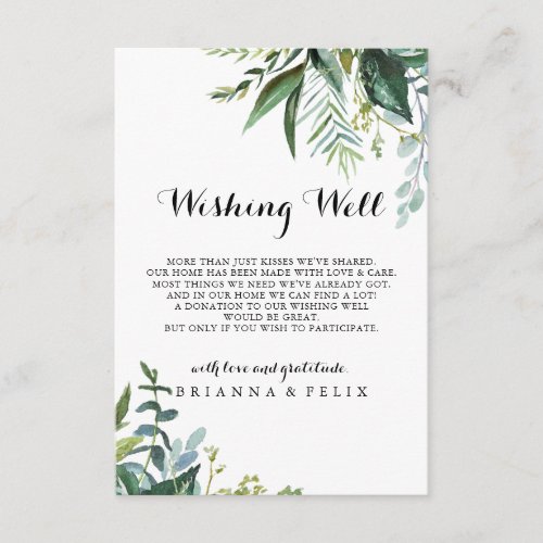 Greenery Tropical Calligraphy Wedding Wishing Well Enclosure Card