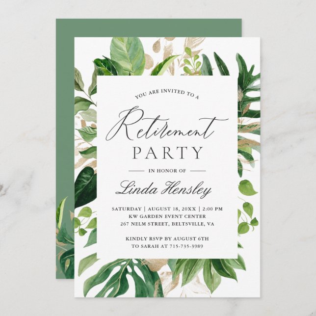 Greenery Tropical eaves Summer Retirement Party Invitation (Front/Back)