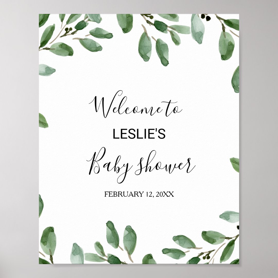 Greenery Tropical Eucalyptus Baby Shower Welcome Poster 