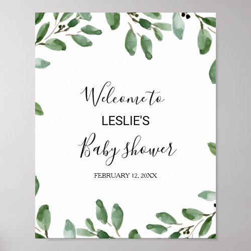 Greenery Tropical Eucalyptus Baby Shower Welcome Poster