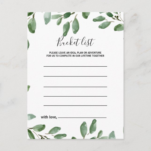 Greenery Tropical Eucalyptus Bucket List Cards (Front)