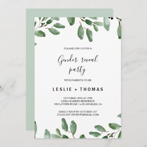 Greenery Tropical Eucalyptus Gender Reveal Party Invitation