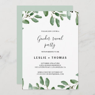 Greenery Tropical Eucalyptus Gender Reveal Party Invitation