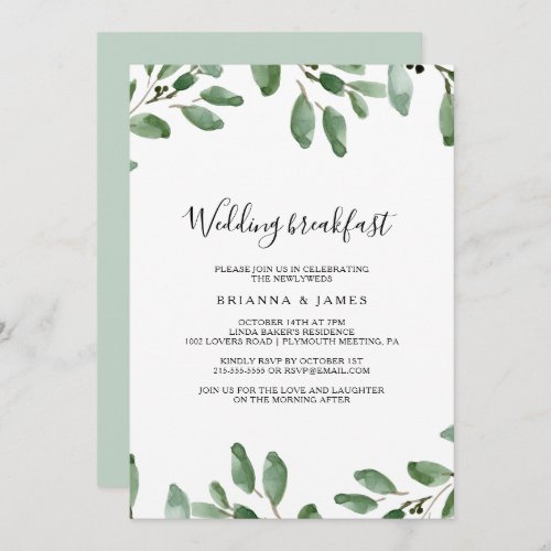 Greenery Tropical Eucalyptus Wedding Breakfast Invitation