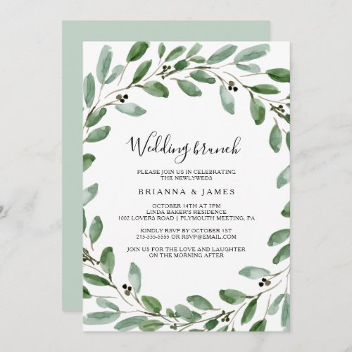 Greenery Tropical Eucalyptus Wreath Wedding Brunch Invitation