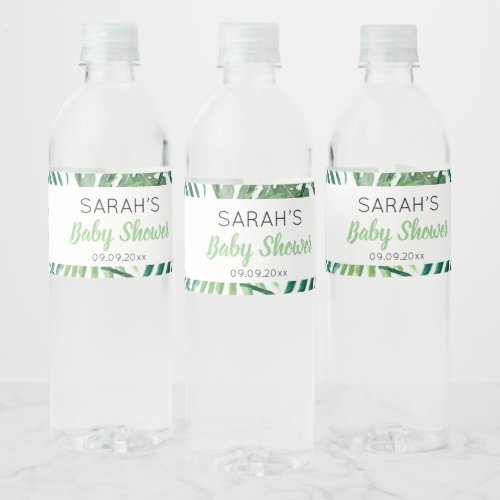 Greenery Tropical Leaf Baby Shower Favor Water Bottle Label