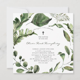 Greenery Tropical Leaves Botanical Baptism Invitation