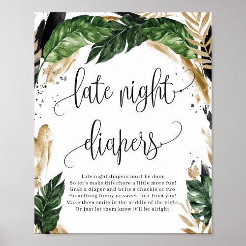 Greenery tropical leaves late night diapers sign
