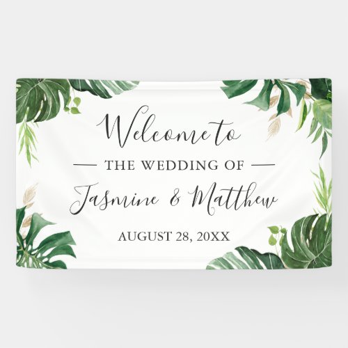 Greenery Tropical Leaves Wedding Party Banner