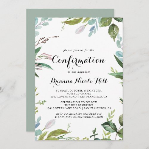 Greenery Tropical Modern Calligraphy Confirmation Invitation