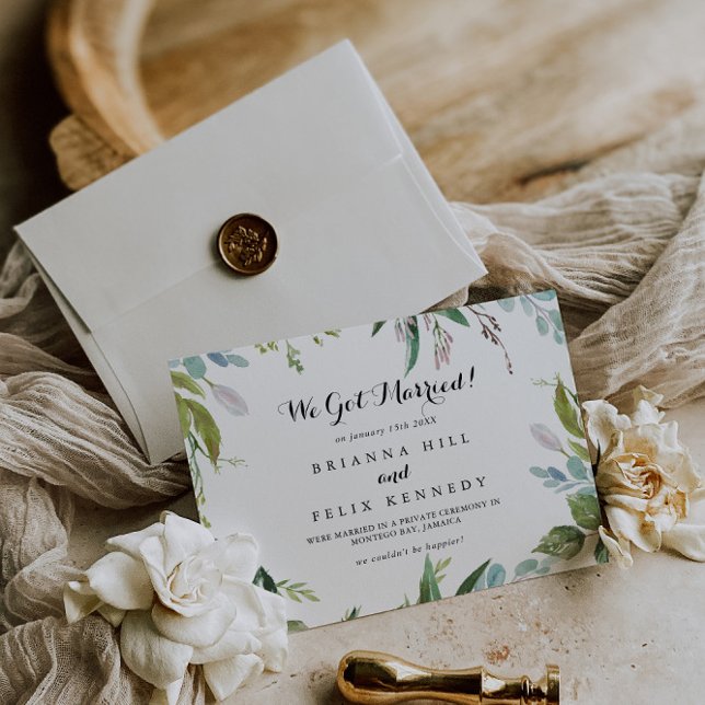 Greenery Tropical Modern Calligraphy Elopement Announcement (Creator Uploaded)