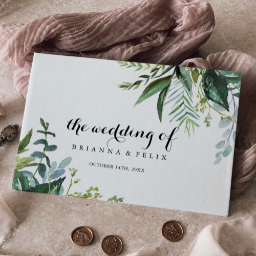 Greenery Tropical Modern Calligraphy Wedding Guest Book