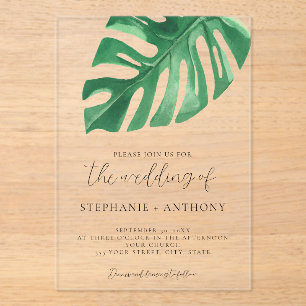 Greenery Tropical Monstera Leaves Summer Wedding   Acrylic Invitations